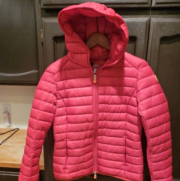 EUC Save The Duck Quilted Hooded Red  Puffer Jacket, Packable, Bag Included - Picture 1 of 15